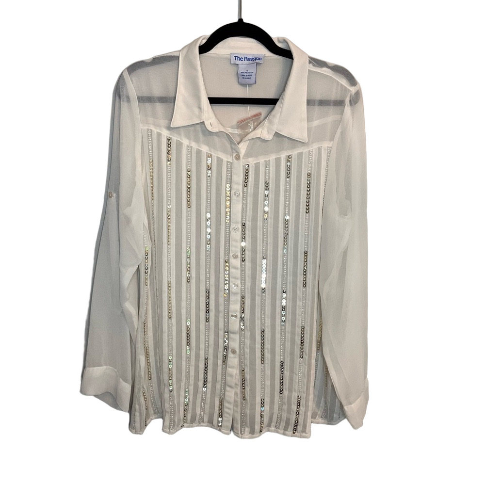 NWOT The Paragon White Sheer Sequin Blouse – Size S